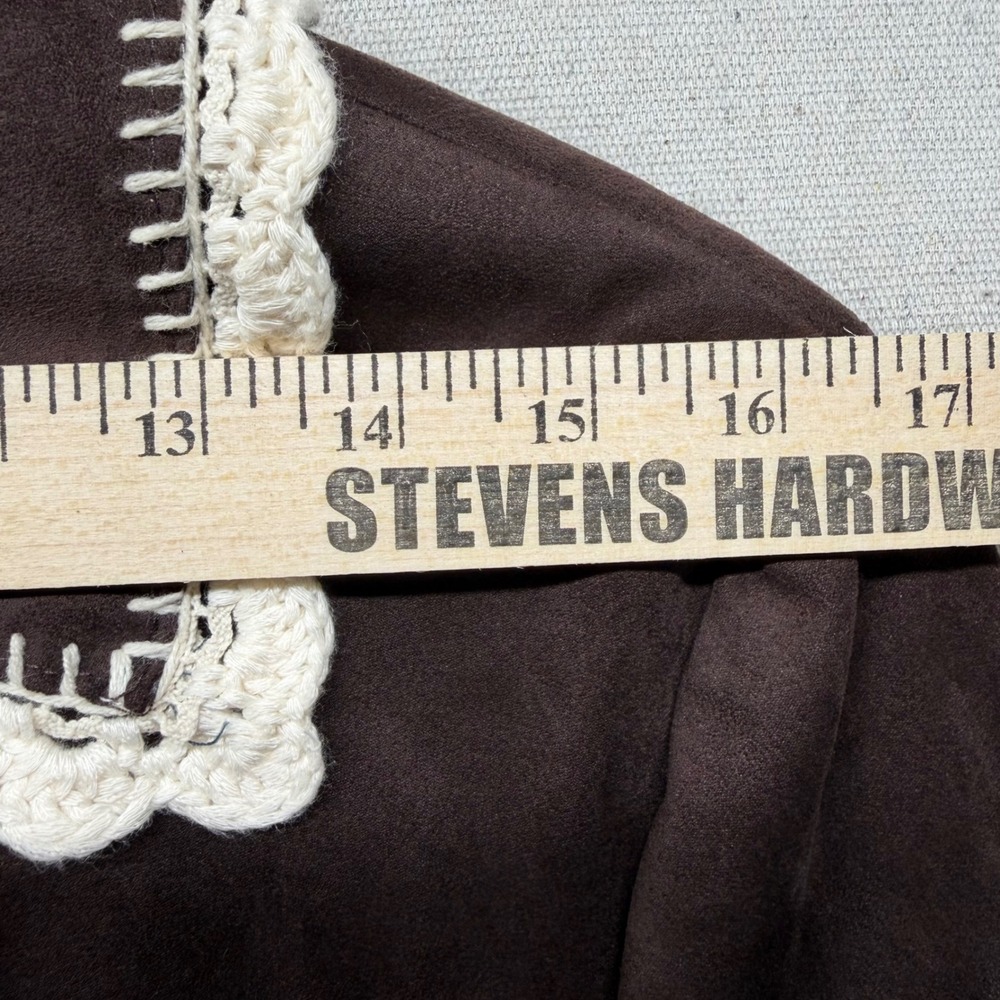 Bagatelle Collection Brown Faux Suede Crochet Trim Jacket Cottagecore Coat 85110 - Picture 12 of 15